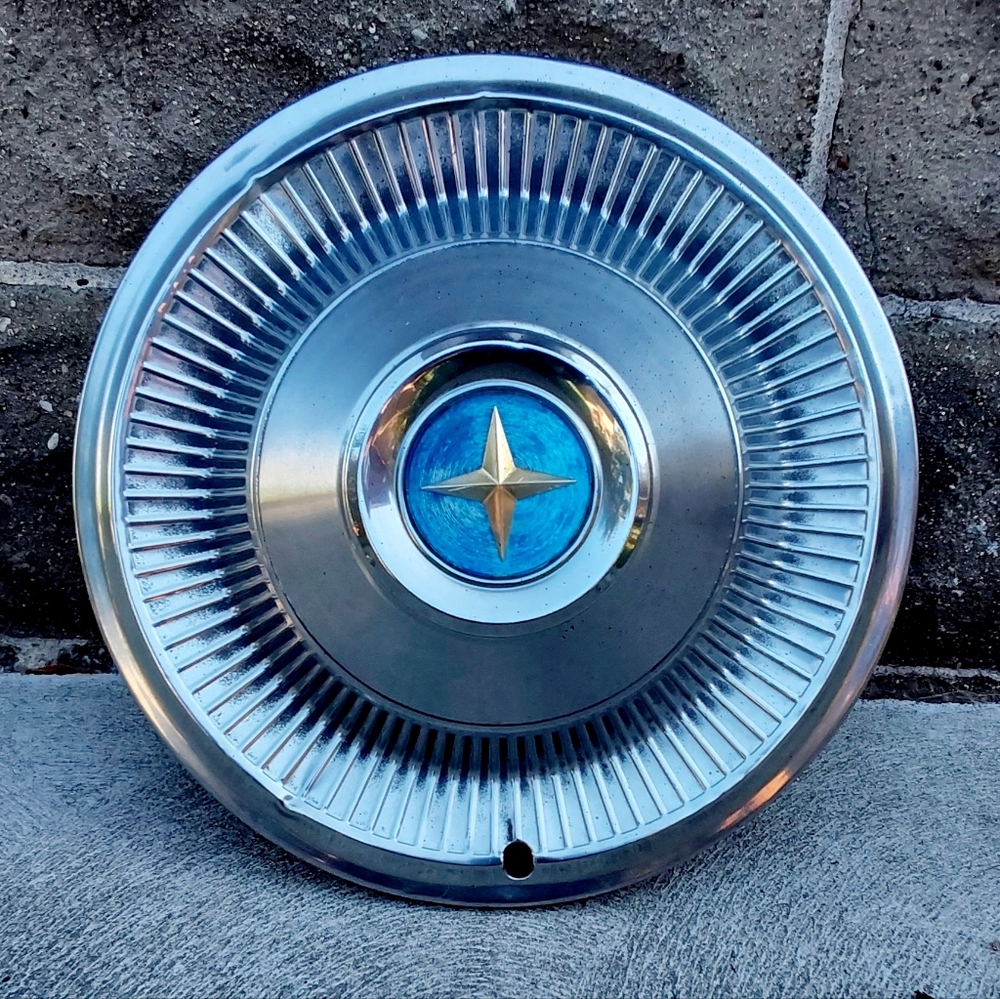 Vintage Plymouth 14" Chrome Hubcap Blue Star OEM Wheel Cover Classic Car